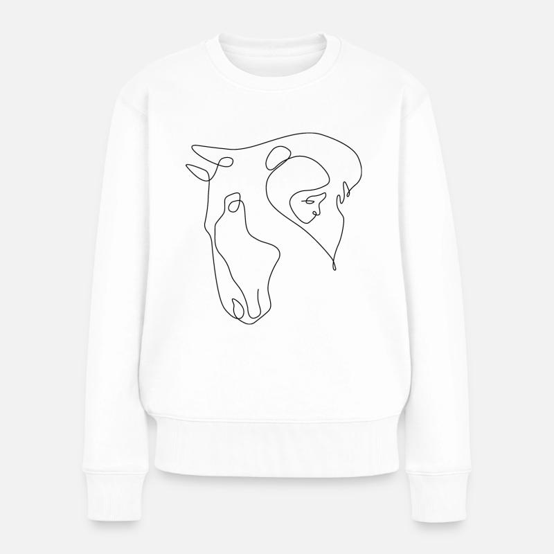 One Line Drawing - Pferd mit Frau - Frauen Premium Bio Pullover - Weiß