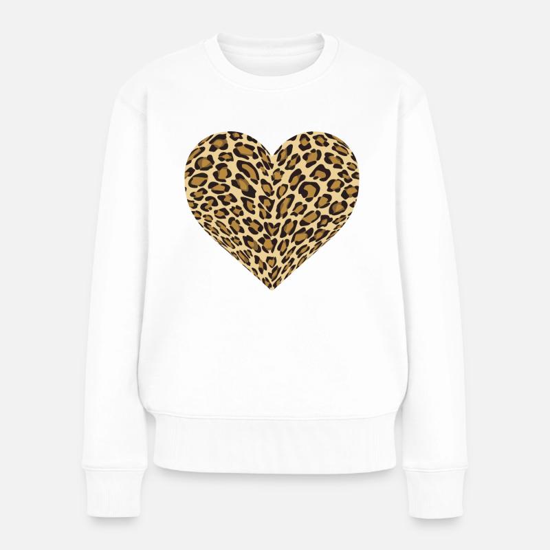 Leopard Heart - Frauen Premium Bio Pullover - Weiß