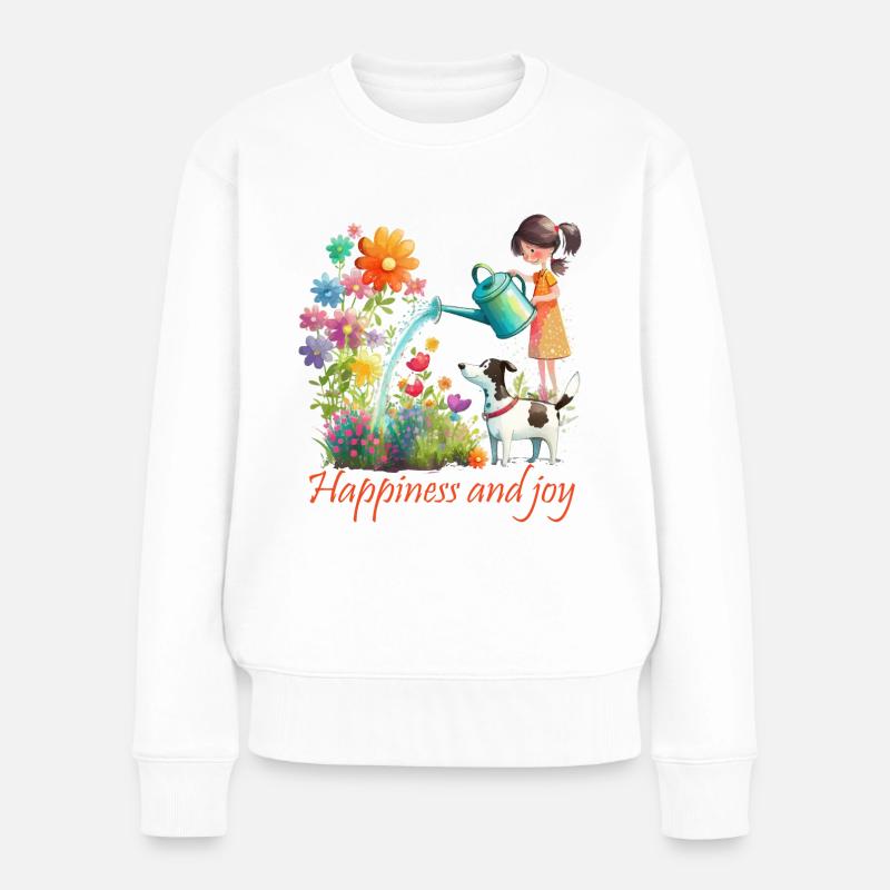 Glück und Freude im Garten - Frauen Premium Bio Pullover - Weiß
