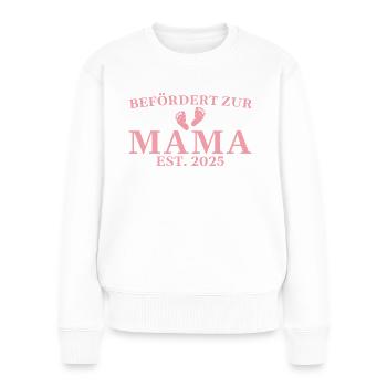 Schwangerschaftsverkündung 2025 Werdende Mutter - Frauen Premium Bio Pullover - Weiß - Vorne - Julia (174cm)