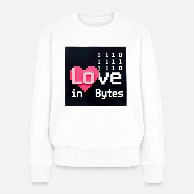 Liebe in Bytes Pixel Art - Frauen Premium Bio Pullover - Weiß