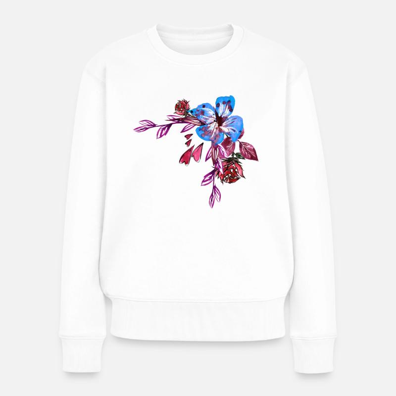 Blumen - Frauen Premium Bio Pullover - Weiß