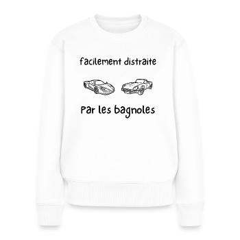 facilement distraite par les bagnoles - Pull Premium bio Femme - blanc - Devant - Julia (174cm)