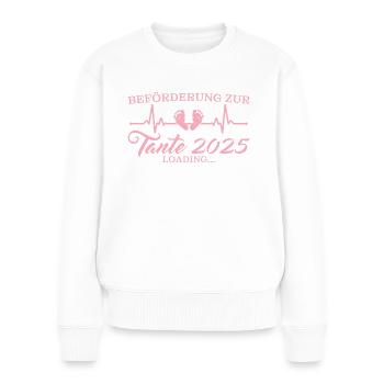 Werdende Tante 2025 Schwangerschaft ankündigen - Frauen Premium Bio Pullover - Weiß - Vorne - Julia (174cm)