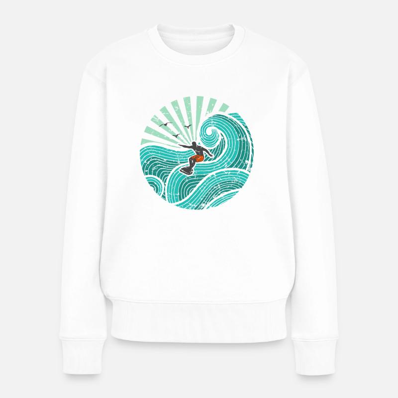 Surfer türkis - Frauen Premium Bio Pullover - Weiß
