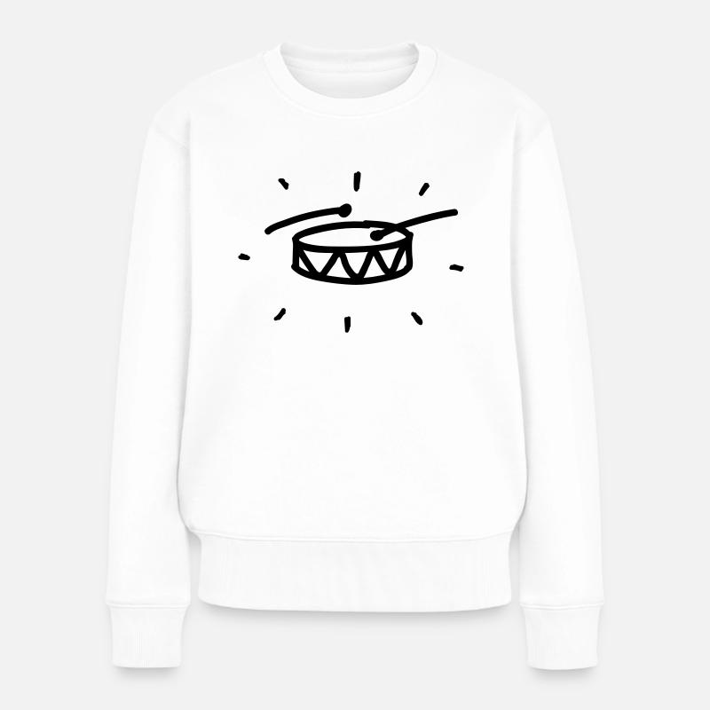 Kleine Marschtrommel mit Drumsticks - Frauen Premium Bio Pullover - Weiß