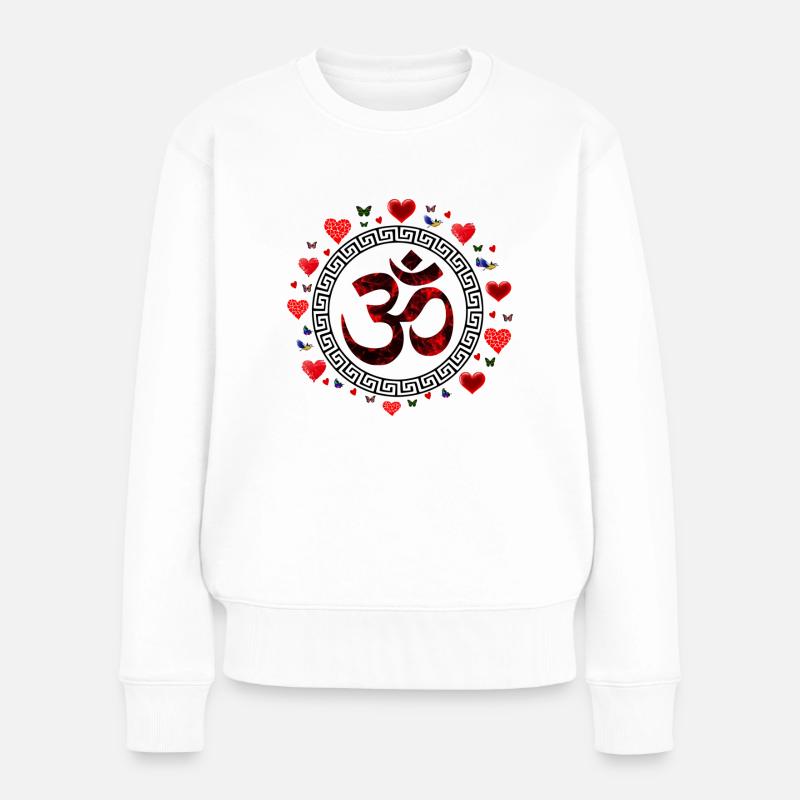 Rot OM, Om, Hindu Om, Om Symbol, Aum, OM - Frauen Premium Bio Pullover - Weiß