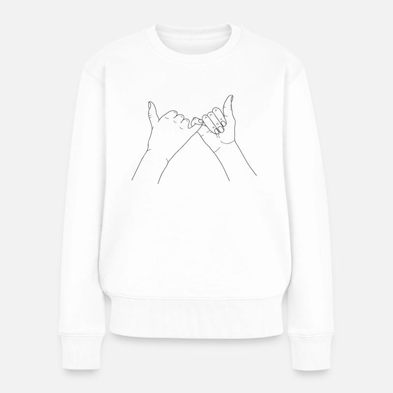 Freundschaft - Hände im Line Art Design -Schwarz - Frauen Premium Bio Pullover - Weiß