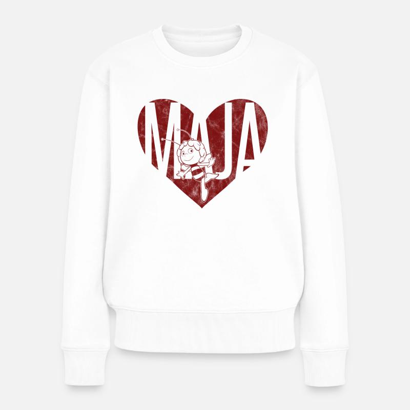 Biene Maja Rotes Herz - Frauen Premium Bio Pullover - Weiß