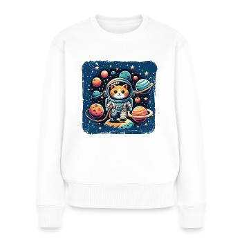 Kosmo Katze Astronaut Weltraum Mieze - Frauen Premium Bio Pullover - Weiß - Vorne - Julia (174cm)