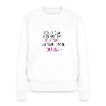 50 ans - femme - Pull Premium bio Femme - blanc - Devant - Julia (174cm)