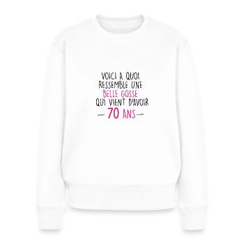70 ans- femme - Pull Premium bio Femme - blanc - Devant - Julia (174cm)