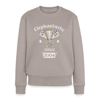 Elephantastic since 2004, Elefantenkopf geschmückt - Frauen Premium Bio Pullover - Taupe - Vorne - Julia (174cm)