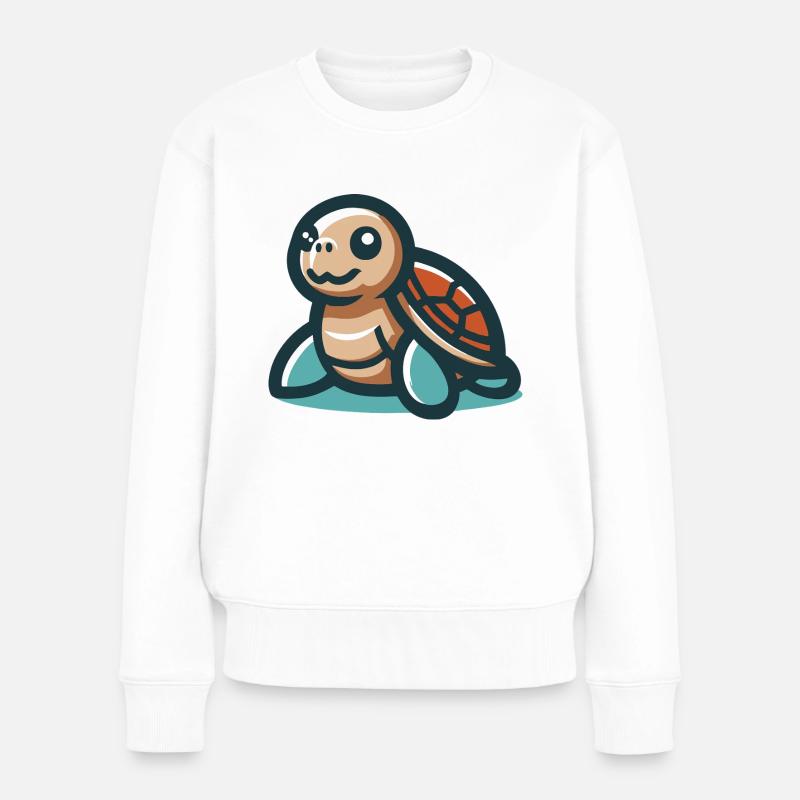 Lächelnde Schildkröte - Frauen Premium Bio Pullover - Weiß