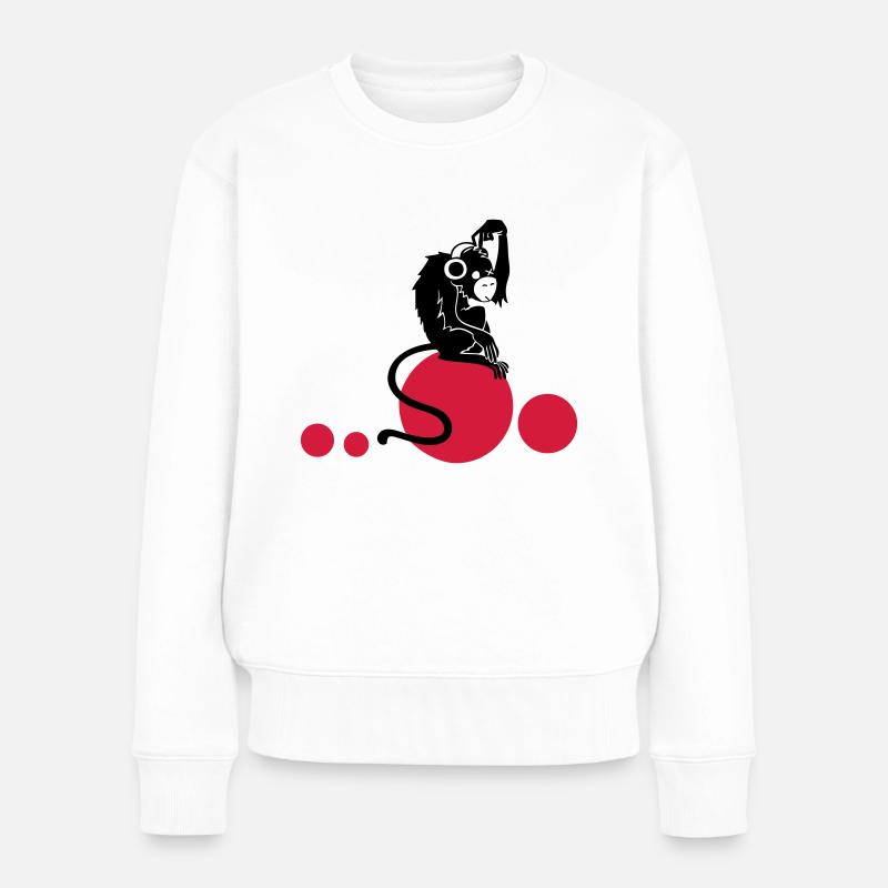 affe mit kopfhörern - Frauen Premium Bio Pullover - Weiß