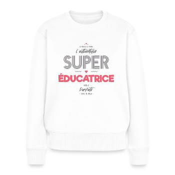 L authentique super éducatrice - Pull Premium bio Femme - blanc - Devant - Julia (174cm)