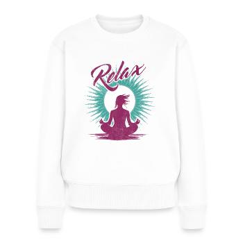Yoga Relax - Das Wohlbefinden der Meditation - Frauen Premium Bio Pullover - Weiß - Vorne - Julia (174cm)