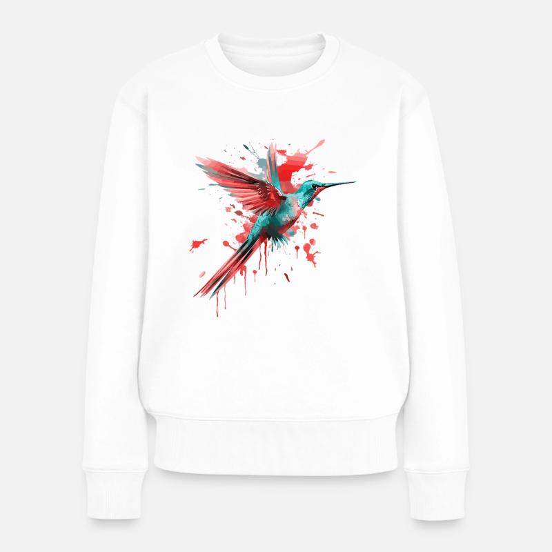 Kolibri Vogel Tier Bunt Kunst Aquarell Splash - Frauen Premium Bio Pullover - Weiß