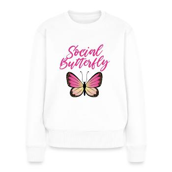 Sozialer Schmetterling - Frauen Premium Bio Pullover - Weiß - Vorne - Julia (174cm)
