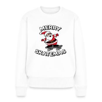 Merry Skatemas | Skateboard Weihnachten Print - Frauen Premium Bio Pullover - Weiß - Vorne - Julia (174cm)