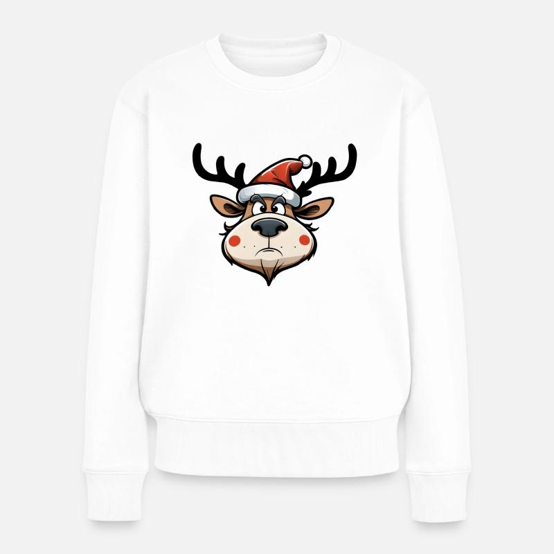 Genervtes Rentier mit Weihnachtsmütze - Frauen Premium Bio Pullover - Weiß