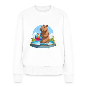 Capybara jouant avec un ballon de plage dans la piscine extérieure - Pull Premium bio Femme - blanc - Devant - Julia (174cm)