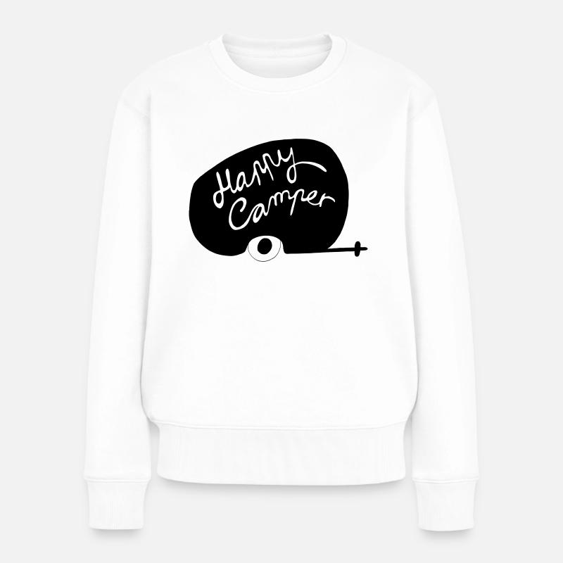 Fröhlicher Wohnwagen Individuelles Geschenk - Frauen Premium Bio Pullover - Weiß