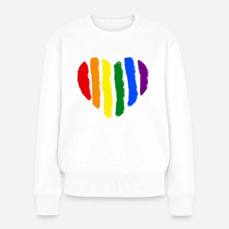 Rainbow Heart - Frauen Premium Bio Pullover - Weiß