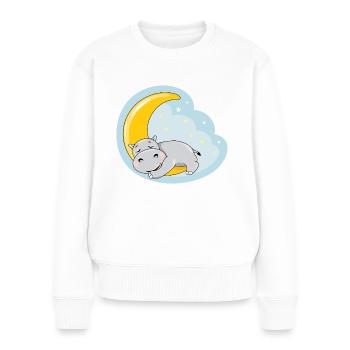 Nettes schlafendes Nilpferd auf dem Mond - Frauen Premium Bio Pullover - Weiß - Vorne - Julia (174cm)