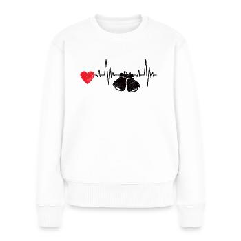 Boxer Herzschlag Kampfsport Boxhandschuhe Boxen - Frauen Premium Bio Pullover - Weiß - Vorne - Julia (174cm)