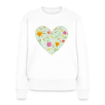 Blumiges Herz - Frauen Premium Bio Pullover - Weiß - Vorne - Julia (174cm)
