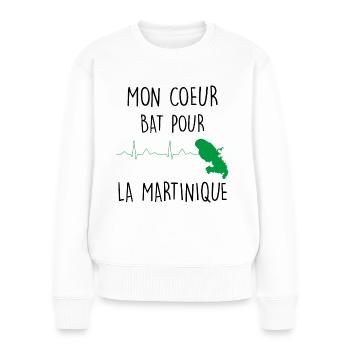 Carte De la Martinique Battement De Coeur - Pull Premium bio Femme - blanc - Devant - Julia (174cm)