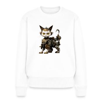 Steampunk Katze - Frauen Premium Bio Pullover - Weiß - Vorne - Julia (174cm)