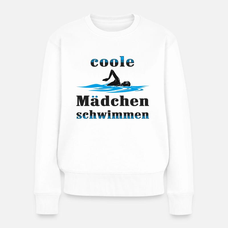 Coole Mädchen schwimmen - Frauen Premium Bio Pullover - Weiß