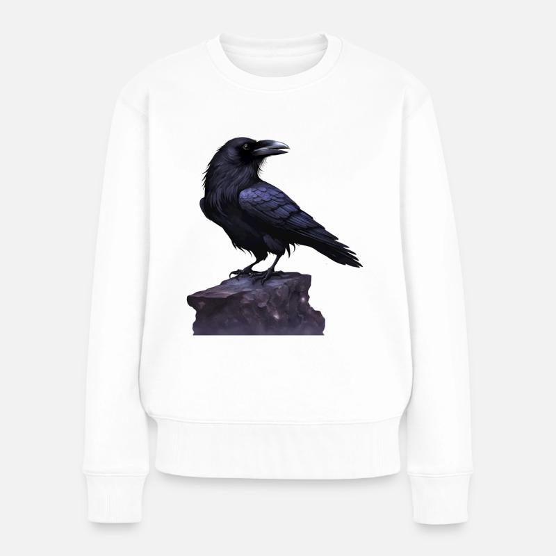 großer Rabe auf Stein - Naturmotiv - Rabenvogel - Frauen Premium Bio Pullover - Weiß