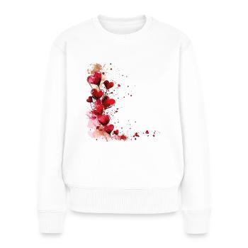 Herzen Herzmotiv Rot Liebe Romantisch Valentinstag - Frauen Premium Bio Pullover - Weiß - Vorne - Julia (174cm)