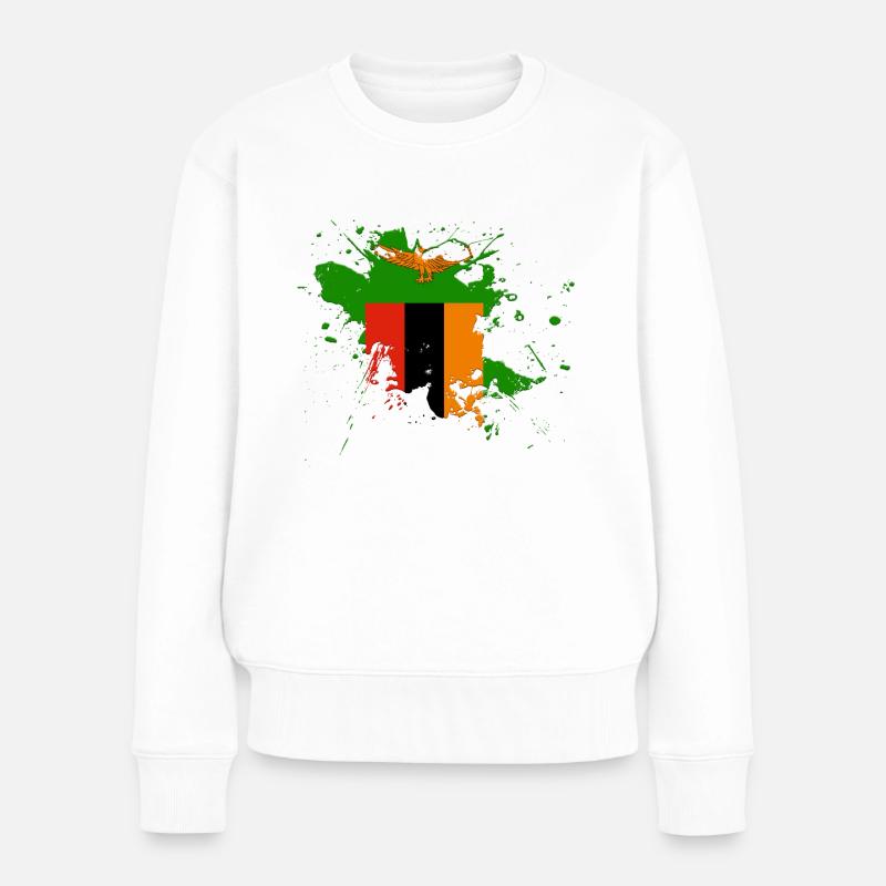 Sambia Flagge als Farbklecks - Frauen Premium Bio Pullover - Weiß