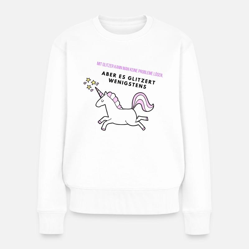 Glitzer Einhorn - Frauen Premium Bio Pullover - Weiß