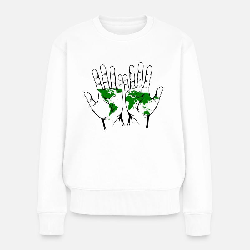 Mains avec carte du monde - Pull Premium bio Femme - blanc