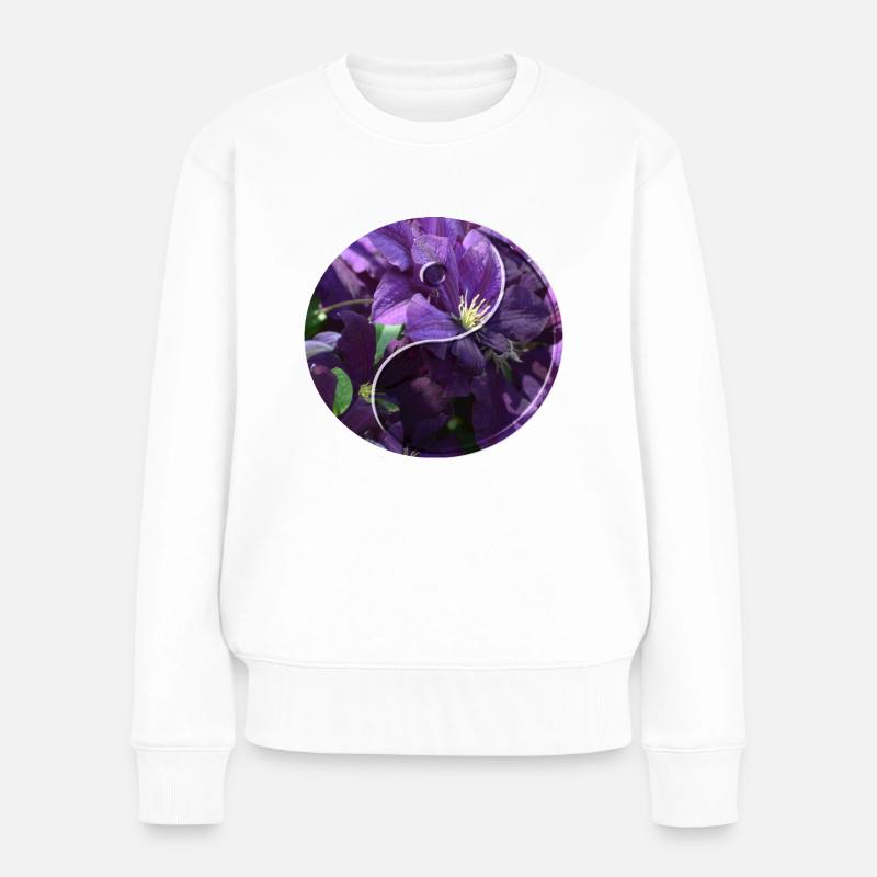 Blumen yin yang - Frauen Premium Bio Pullover - Weiß