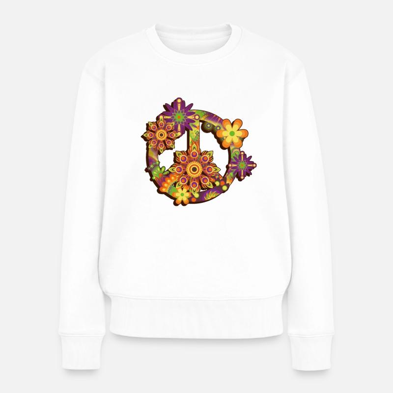 Flower Power Peace - Frauen Premium Bio Pullover - Weiß