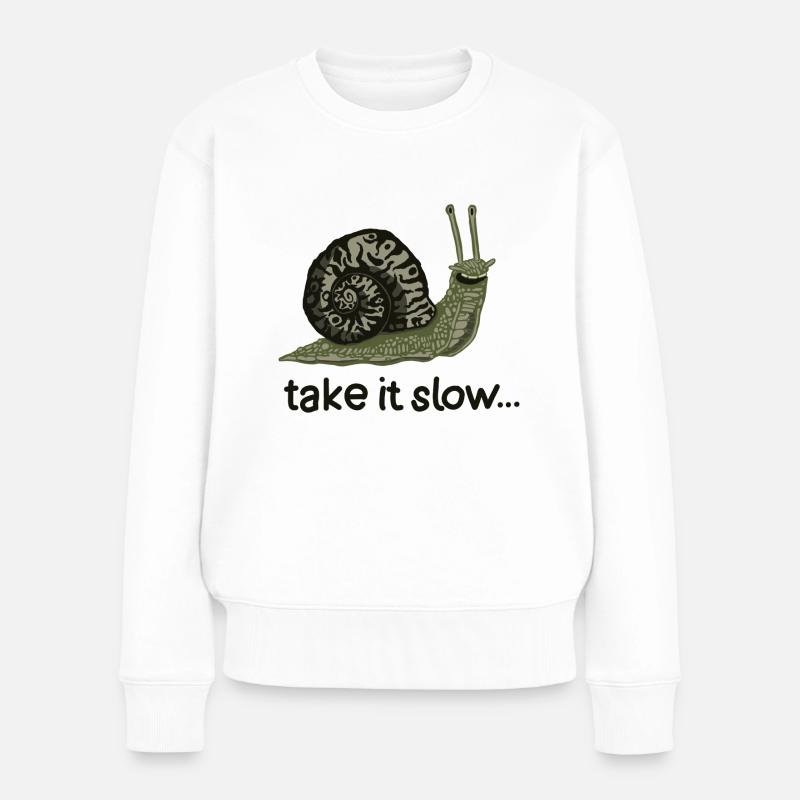 Schneck (Take it slow) - Frauen Premium Bio Pullover - Weiß