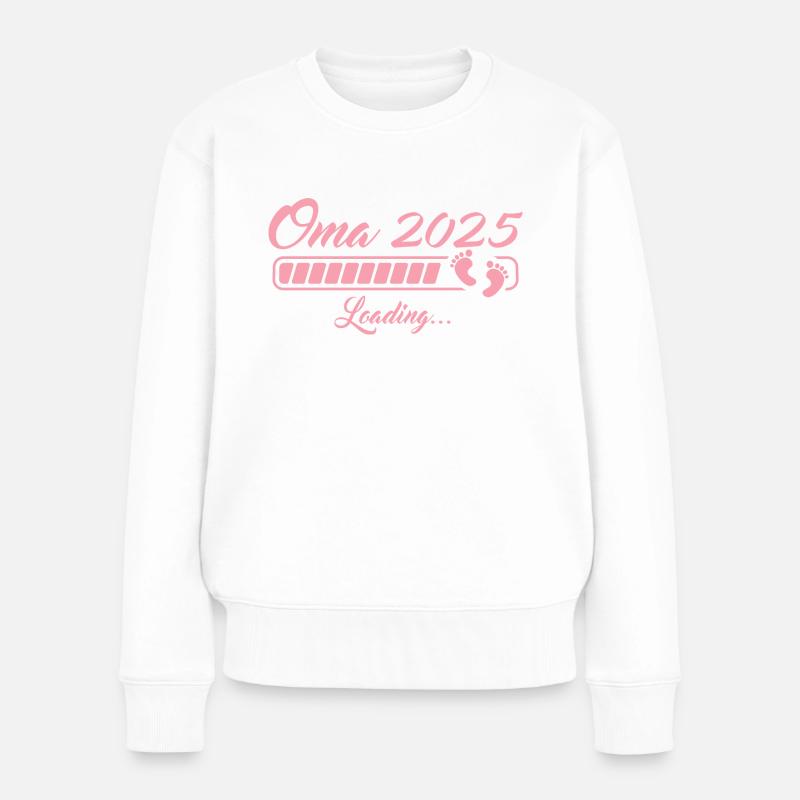 Oma 2025 Loading Schwangerschaft verkünden - Frauen Premium Bio Pullover - Weiß