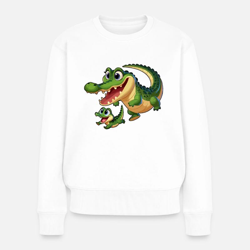 Crocodile mère et enfant gambadant - Pull Premium bio Femme - blanc