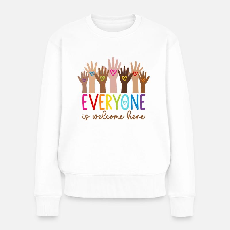 Everyone is welcome here - Frauen Premium Bio Pullover - Weiß