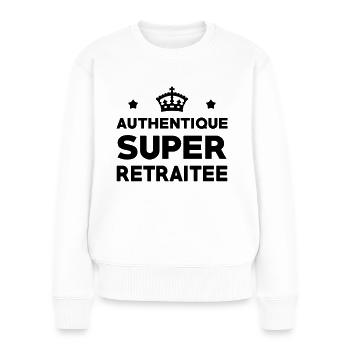 Retraite / Retraité / Retraitée / Vintage Travail - Pull Premium bio Femme - blanc - Devant - Julia (174cm)