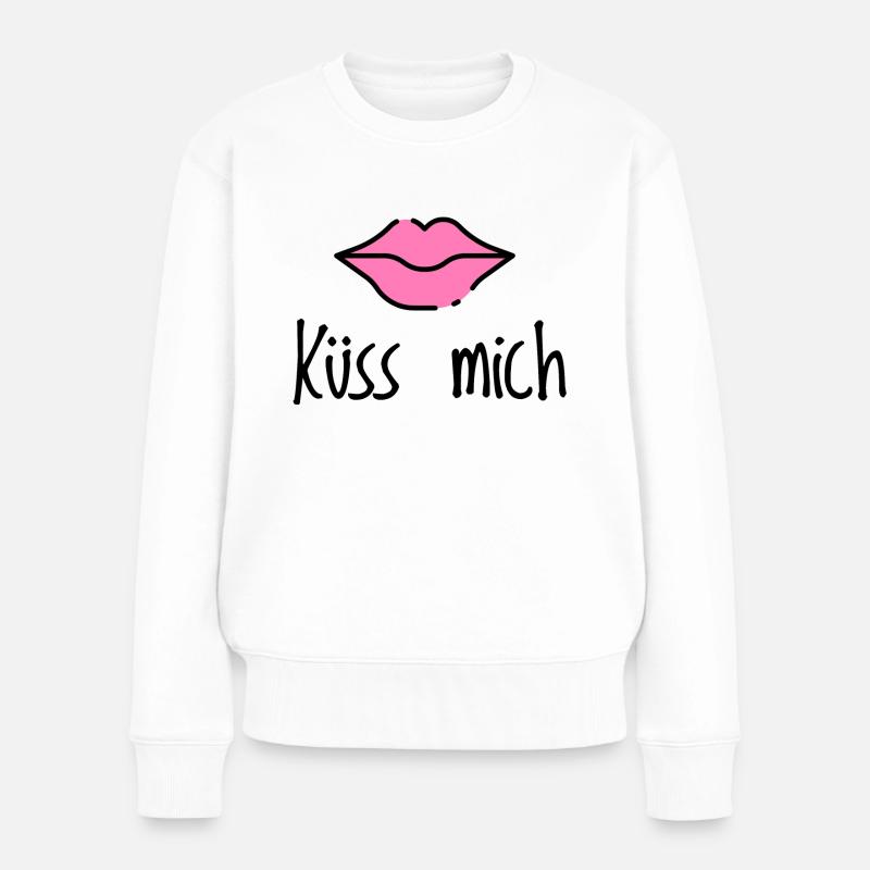Küss mich. Kussmund Lippen Geschenk - Frauen Premium Bio Pullover - Weiß
