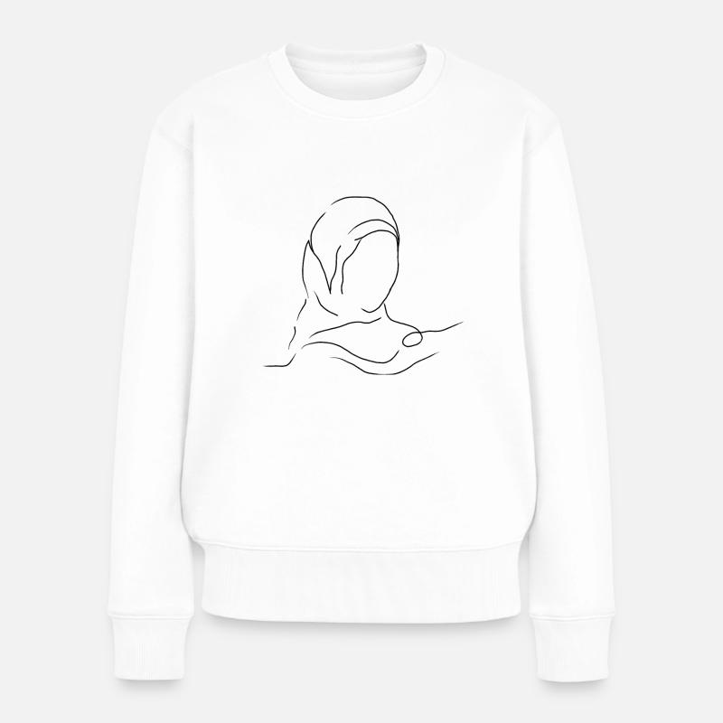 Hijab Kopftuch Lineart Minimalistisch - Frauen Premium Bio Pullover - Weiß
