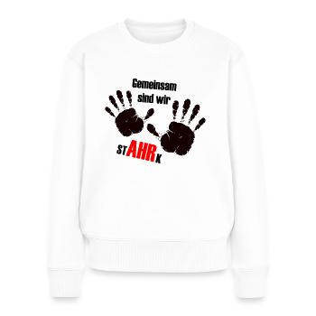We AHR together | Ahrtal Hochwasser SolidAHRität - Frauen Premium Bio Pullover - Weiß - Vorne - Julia (174cm)