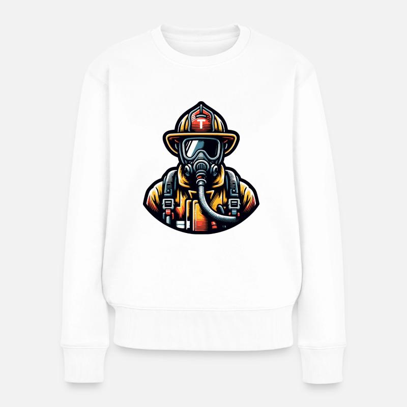 Heroischer Feuerwehrmann im Einsatz - Frauen Premium Bio Pullover - Weiß